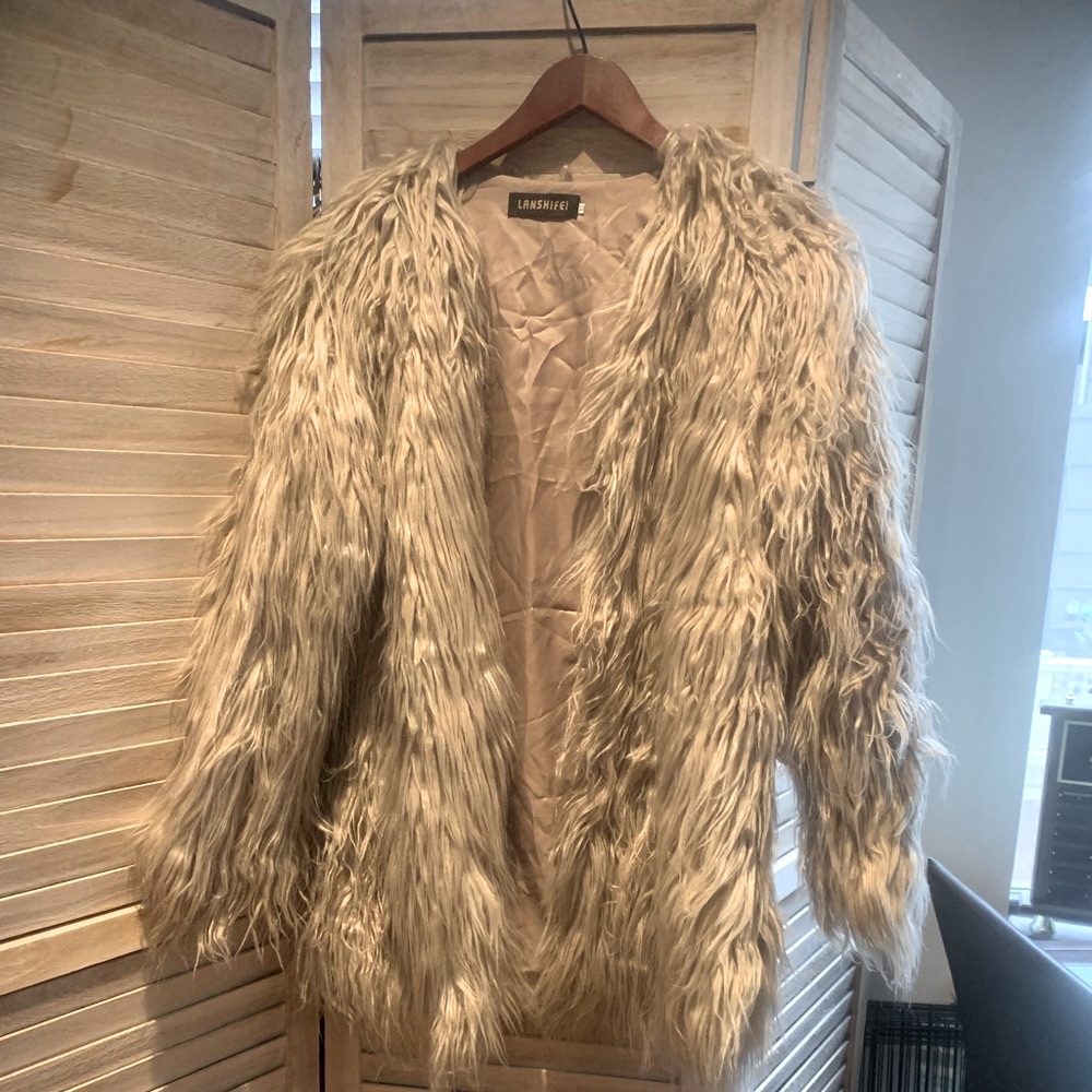Light Beige Faux Fur Coat